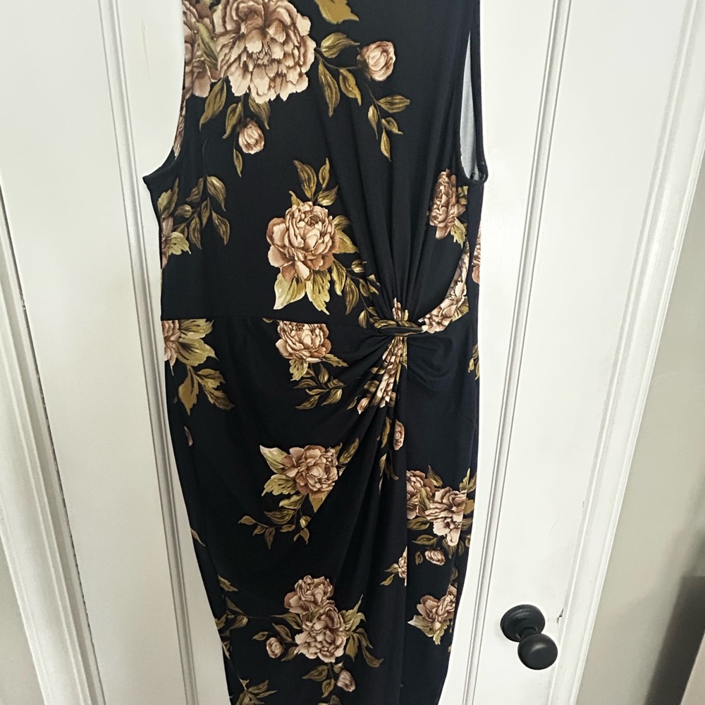 Floral Black Dress size L wrap front